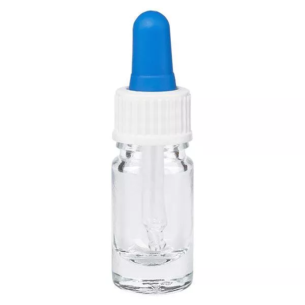 Frasco de farmácia transparente 5ml pipeta branco/azul standard