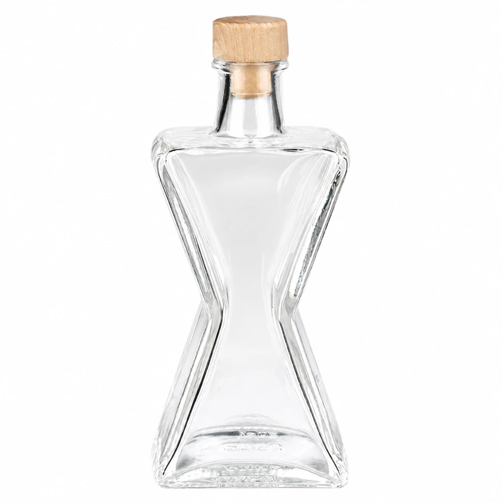 200ml Glasflasche "Star" mit Holzgriff-Korken UNiTWIST Garrafa de vidro de 200 ml Star com pega de madeira e rolha UNiTWIST - elegante garrafa em forma de estrela de vidro transparente com rolha de madeira