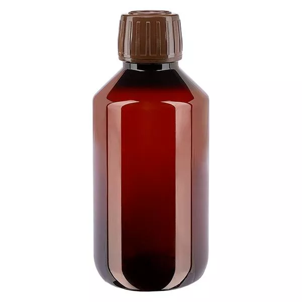 Frasco PET 200ml com tampa inviolável castanha Frasco PET 200ml com tampa inviolável castanha