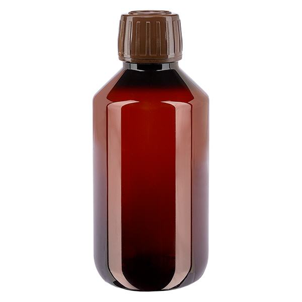 Frasco PET 200ml com tampa inviolável castanha Frasco PET 200ml com tampa inviolável castanha