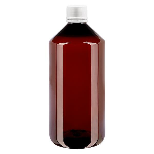 Frasco PET 1000ml com tampa inviolável branca, com nervuras finas Frasco PET 1000ml com tampa inviolável branca, com nervuras finas