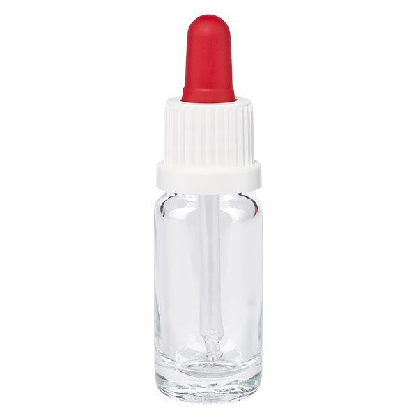 Frasco de farmácia transparente pipeta 10ml branco/vermelho fecho inviolável
