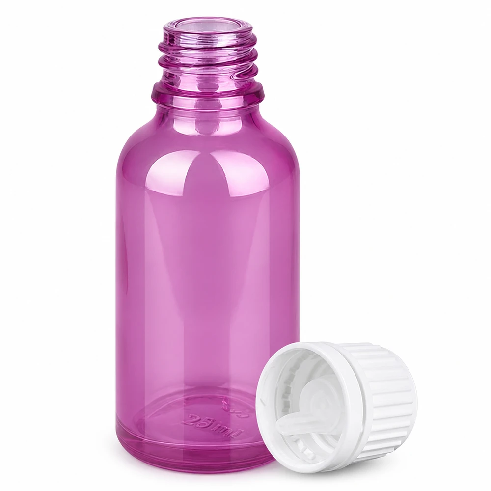 Frasco conta-gotas de 30 ml com tampa de rosca Originality branca de 0,7 mm PurpleLine UT18/30 Frasco de vidro roxo de 30 ml com tampa de conta-gotas para óleos essenciais e cosméticos