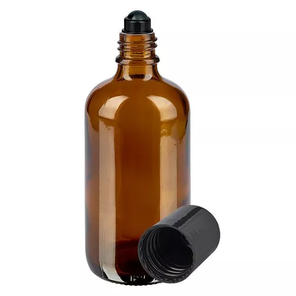 Frasco de farmácia castanho 100ml roll-on cap preto Frasco de farmácia castanho 100ml roll-on cap preto