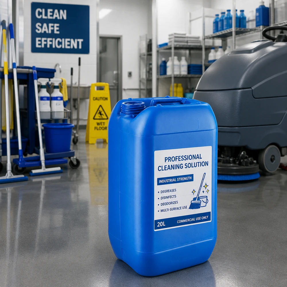 Bidão industrial de 15 litros, azul, sem tampa, para produtos de limpeza químicos e utilização profissional