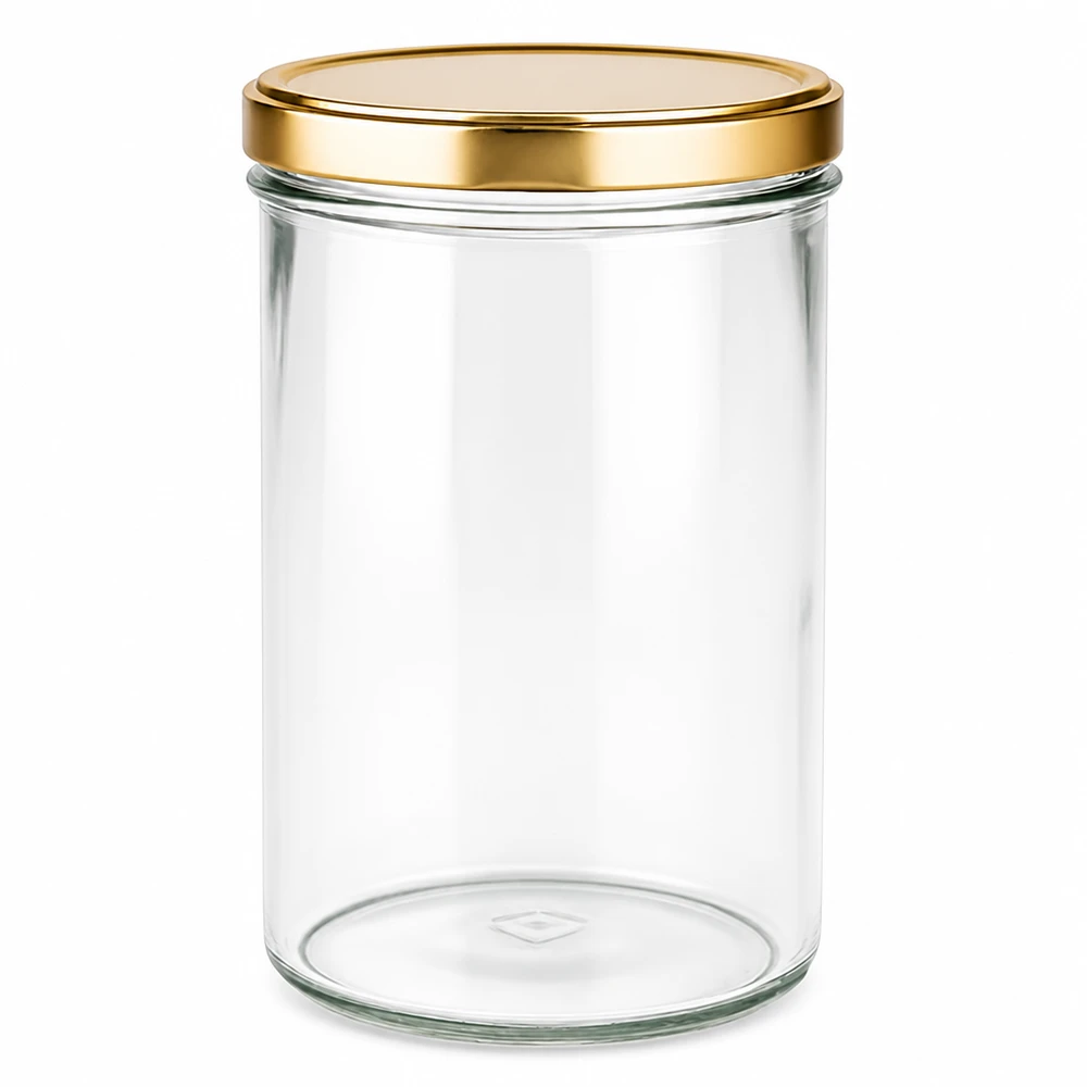 Frasco de pedreiro de 277 ml com tampa BasicSeal dourada Frasco de pedreiro UNiTWIST transparente
