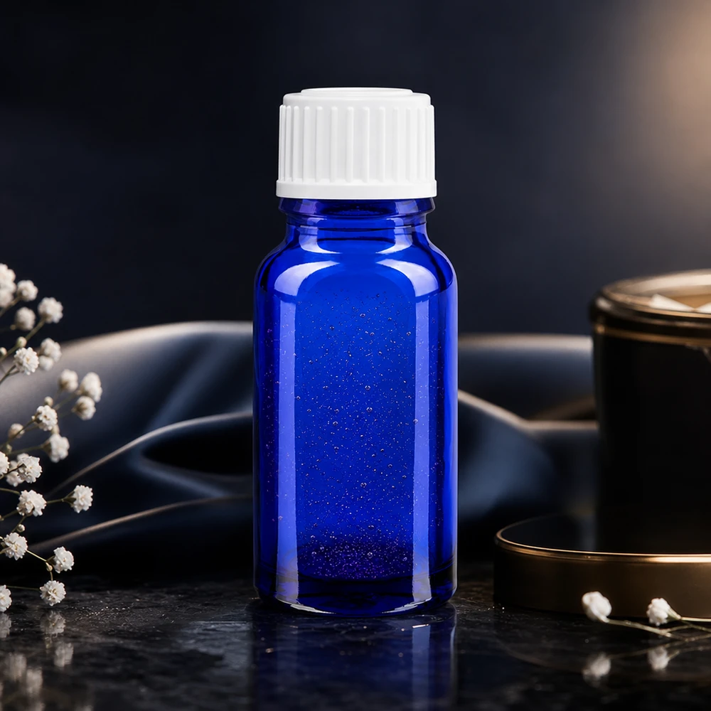 Frasco de farmácia azul 10ml tampa de rosca branco globules standard Frasco Glo azul de 10 ml com abertura de 3 mm e tampa padrão ApoGlas branca