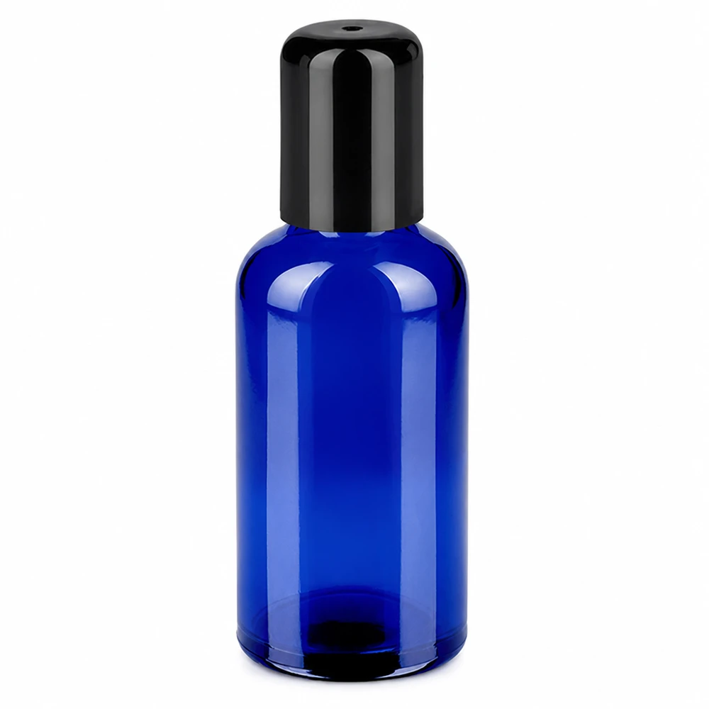 Frasco roll-on de 50 ml preto STD BlueLine UT18/50 vidro azul com tampa preta