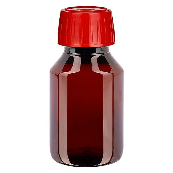 Frasco PET 50ml com tampa de desgaseificação vermelha Frasco PET 50ml com tampa de desgaseificação vermelha