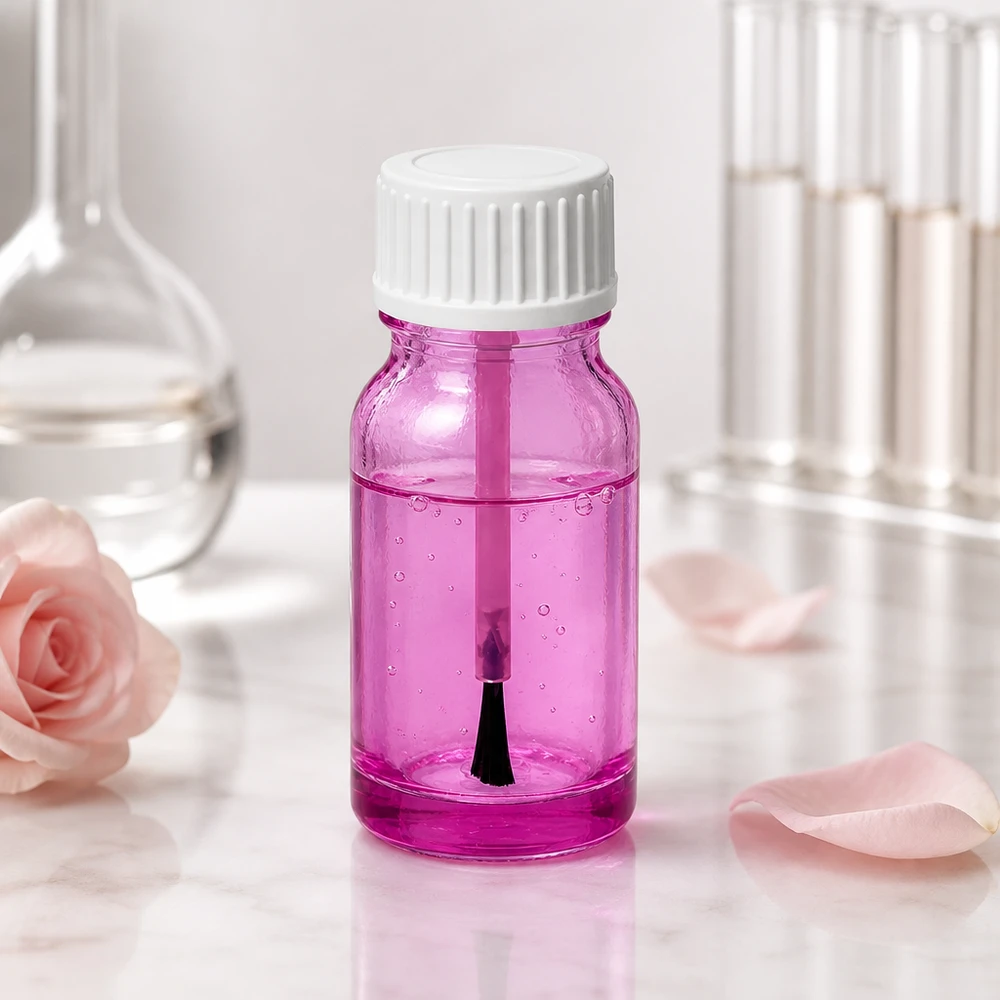 Frasco para pincéis de 10ml branco padrão PurpleLine UT18/10 Frasco com pincel de 10 ml branco STD PurpleLine UT18/10 com conteúdo roxo para cuidados com as unhas e beleza