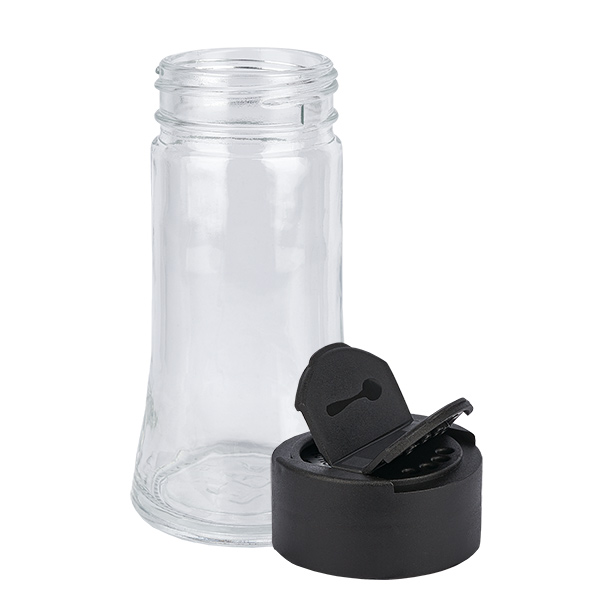 Frasco para sal e especiarias 95ml com shaker duplo preto