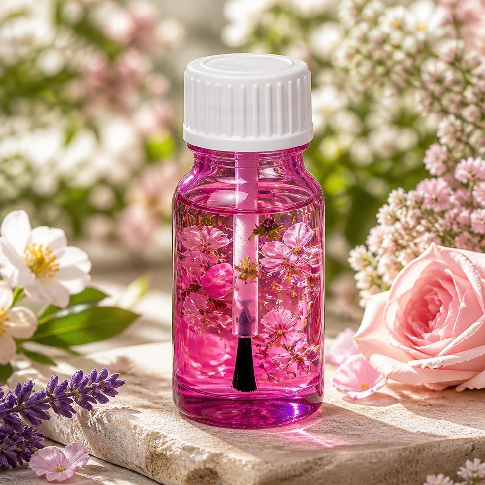 Frasco para pincéis de 10ml branco padrão PurpleLine UT18/10 Frasco para pincéis de 10 ml em vidro branco STD PurpleLine UT18/10 com flores para cosméticos naturais