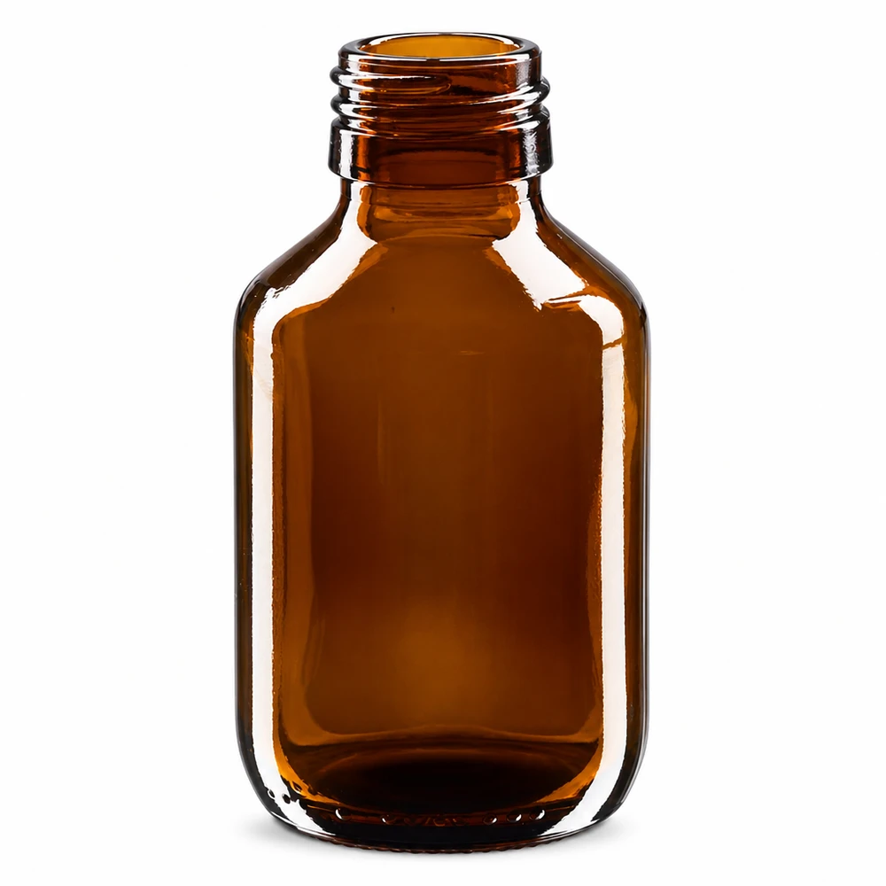 Frasco de medicamento de 100 ml castanho feito de ApoGlas de alta qualidade sem tampa PP28