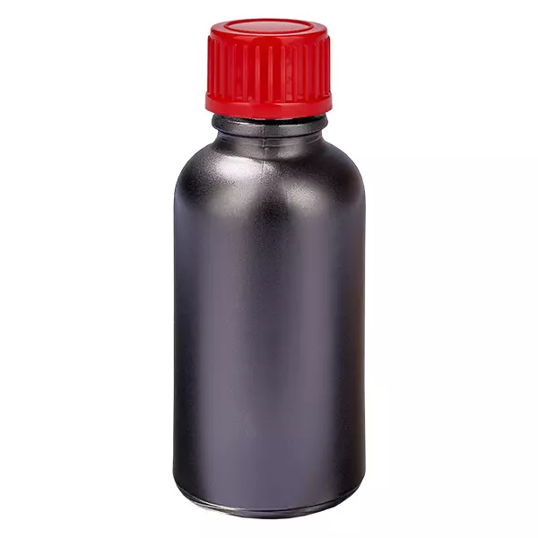 Frasco de 30 ml com tampa de rosca de 11 mm vermelha Standard BlackLine UT18/30 Frasco de 30 ml com tampa de rosca de 11 mm vermelha Standard BlackLine UT18/30