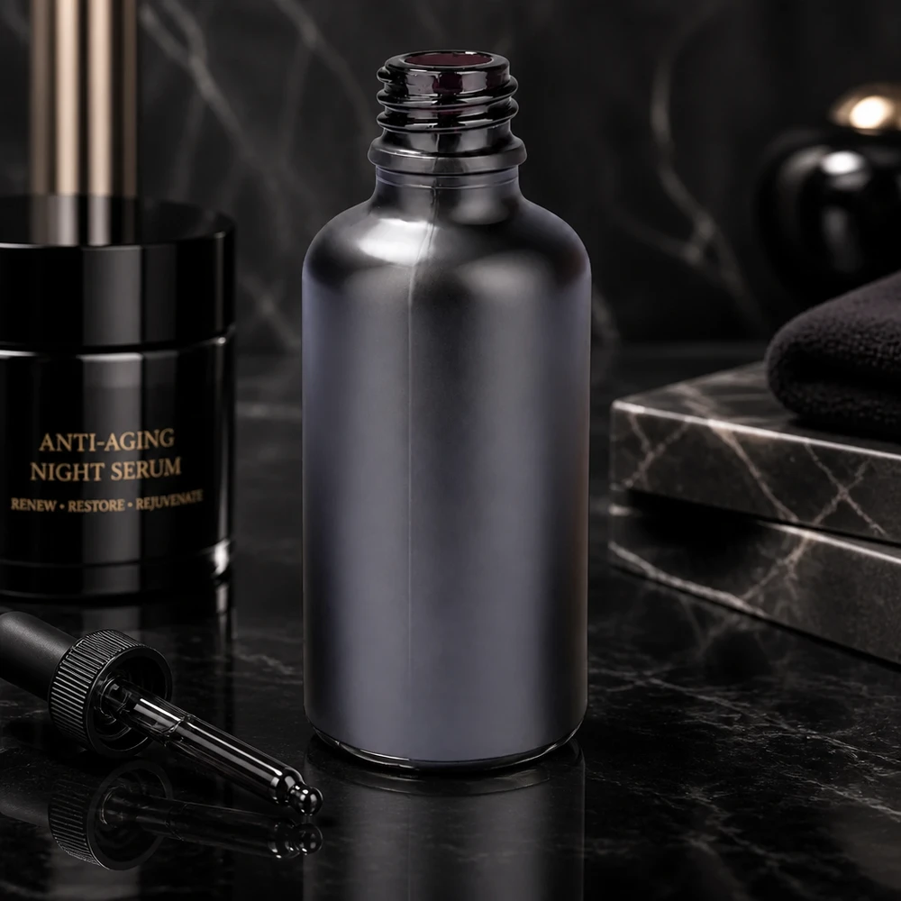 Frasco de farmácia de 50 ml BlackLine UT18/50 UNiTWIST em vidro de alta qualidade para cosméticos e soros