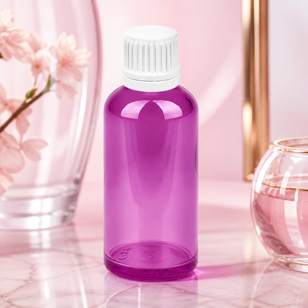Frasco conta-gotas de 50 ml com tampa de rosca Originality branca de 0,7 mm PurpleLine UT18/50 Frasco conta-gotas de 50 ml em violeta elegante com um prático orifício de dosagem de 0,7 mm para uma dosagem exacta