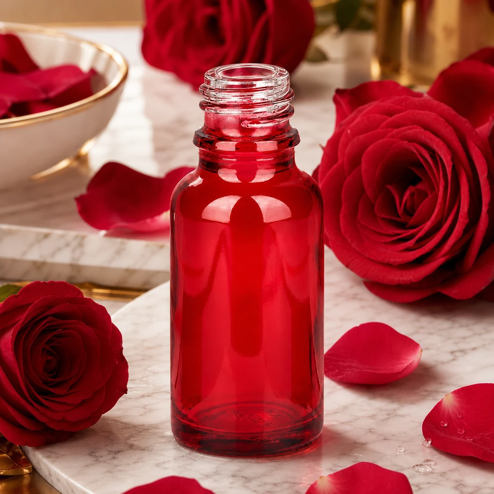 Frasco farmacêutico RedLine UT18/20 UNiTWIST vermelho de 20 ml com design elegante para cosméticos e aromaterapia
