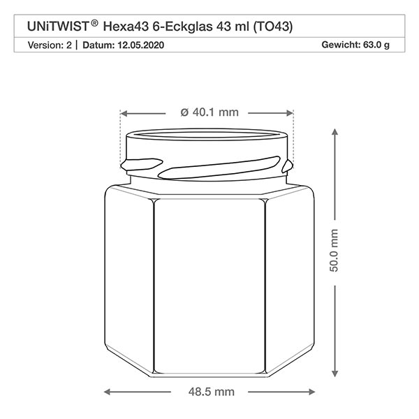 Frasco Hexa47 de 47ml sem tampa (TO43) UNiTWIST Frasco Hexa47 de 47ml sem tampa (TO43) UNiTWIST