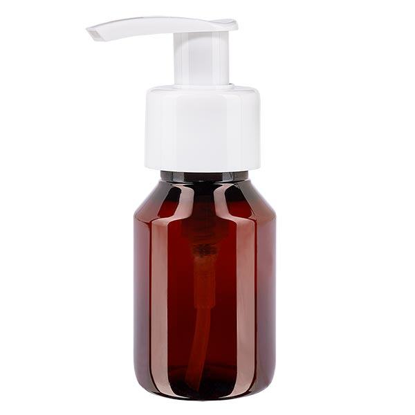 Frasco PET 50ml com bomba doseadora branca Frasco PET 50ml com bomba doseadora branca