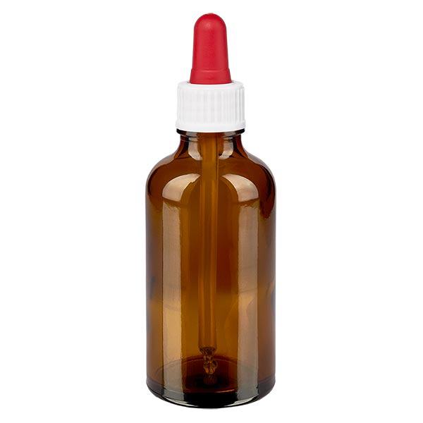 Frasco de farmácia castanho 50ml pipeta branco/vermelho standard Frasco de farmácia castanho 50ml pipeta branco/vermelho standard