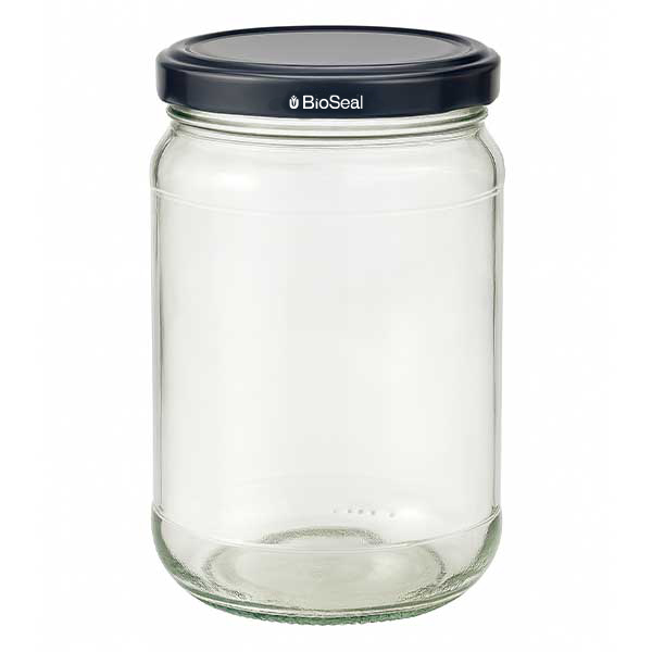 Frasco redondo de 305 ml + tampa BioSeal preta UNiTWIST