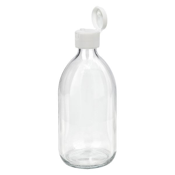 Frasco de medicamento de 500ml transparente, com tampa flip-top ApoGlas