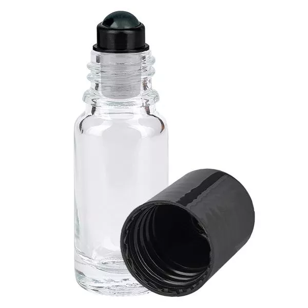 Frasco de farmácia transparente 10ml tampa roll-on preta