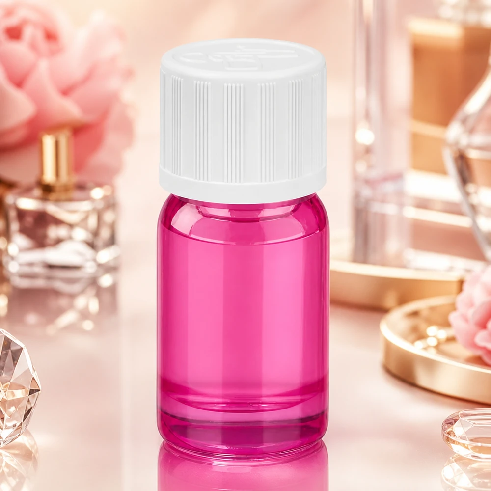 Frasco de 5 ml com tampa de rosca de 11 mm branca padrão resistente a crianças PurpleLine UT18/5 Frasco de vidro de 5 ml resistente às crianças com tampa branca de cor púrpura para uma conservação segura