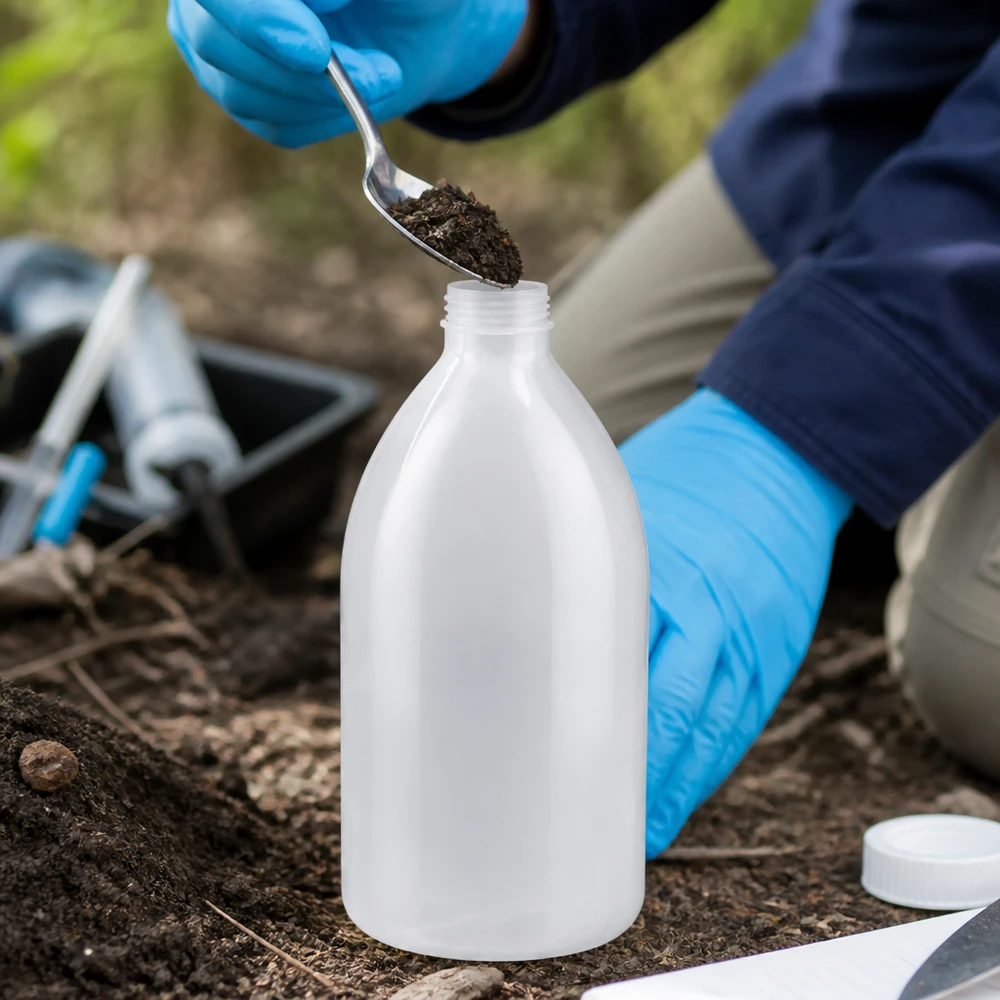 Frasco de laboratório de HDPE de gargalo estreito com 1000 ml para recolha de amostras de solo em campo, sem tampa