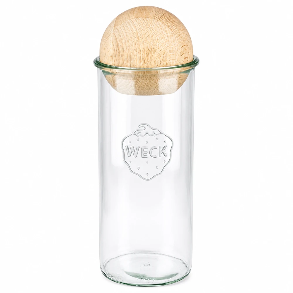 Copos WECK RR100 1500ml com tampa esférica em madeira de faia, frasco de arrumação transparente para a cozinha