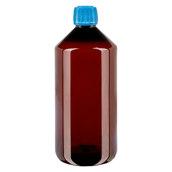 Frasco PET 1000ml com tampa azul inviolável Frasco PET 1000ml com tampa azul inviolável