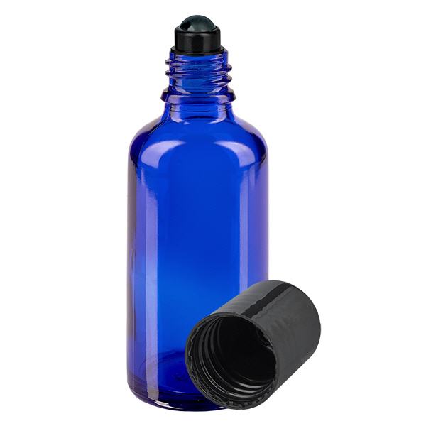 Frasco de farmácia azul 50ml tampa roll-on preta