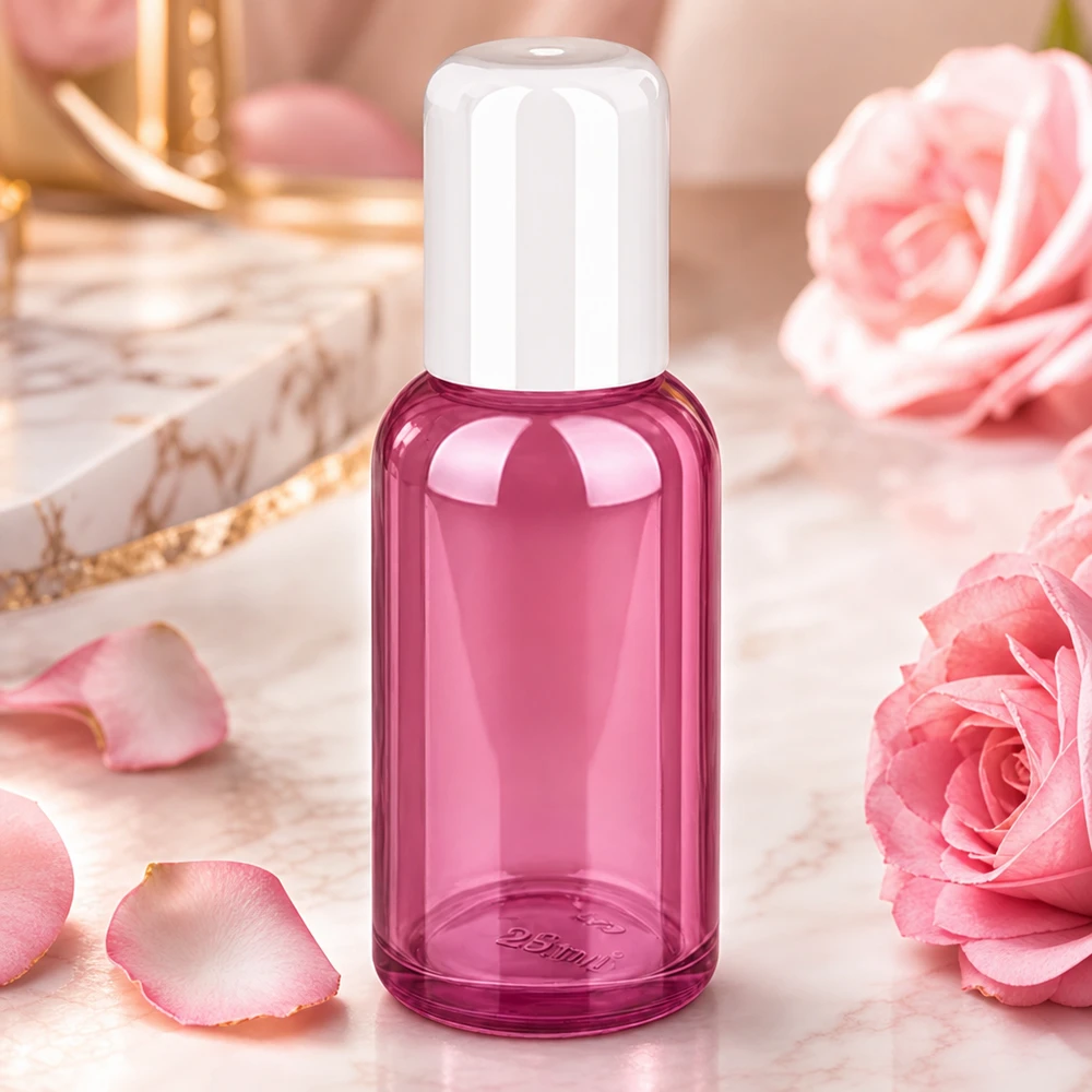 Frasco roll-on elegante de 30 ml em roxo-violeta com tampa branca para produtos cosméticos profissionais