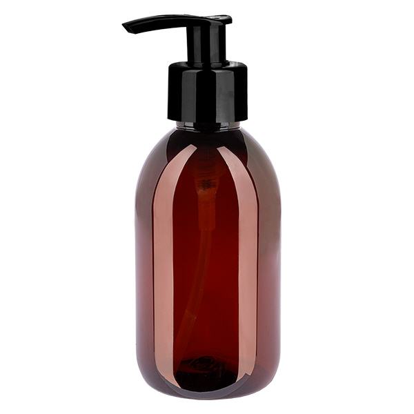 Frasco PET 250ml com bomba dispensadora preta Frasco PET 250ml com bomba dispensadora preta