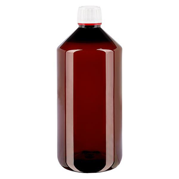 Frasco PET 1000ml com tampa inviolável branca, com nervuras finas Frasco PET 1000ml com tampa inviolável branca, com nervuras finas