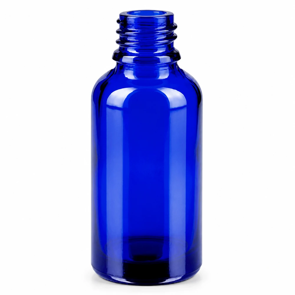 Frasco compacto de vidro de 30 ml em azul elegante para uma distribuição precisa de líquidos