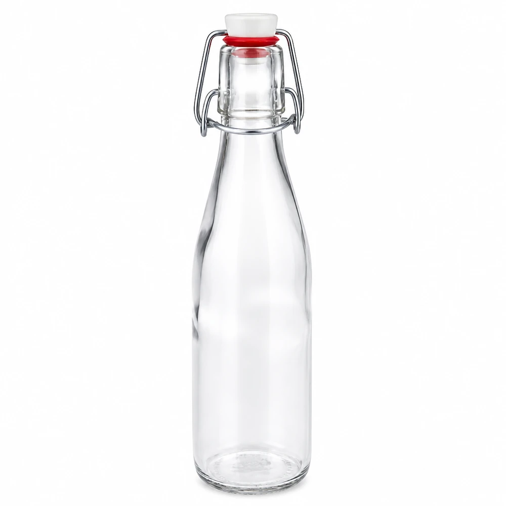 Garrafa de vidro de 250 ml + tampa basculante em porcelana UNiTWIST Garrafa de vidro de 250 ml com tampa basculante e tampa de porcelana branca, garrafa transparente vazia para bebidas