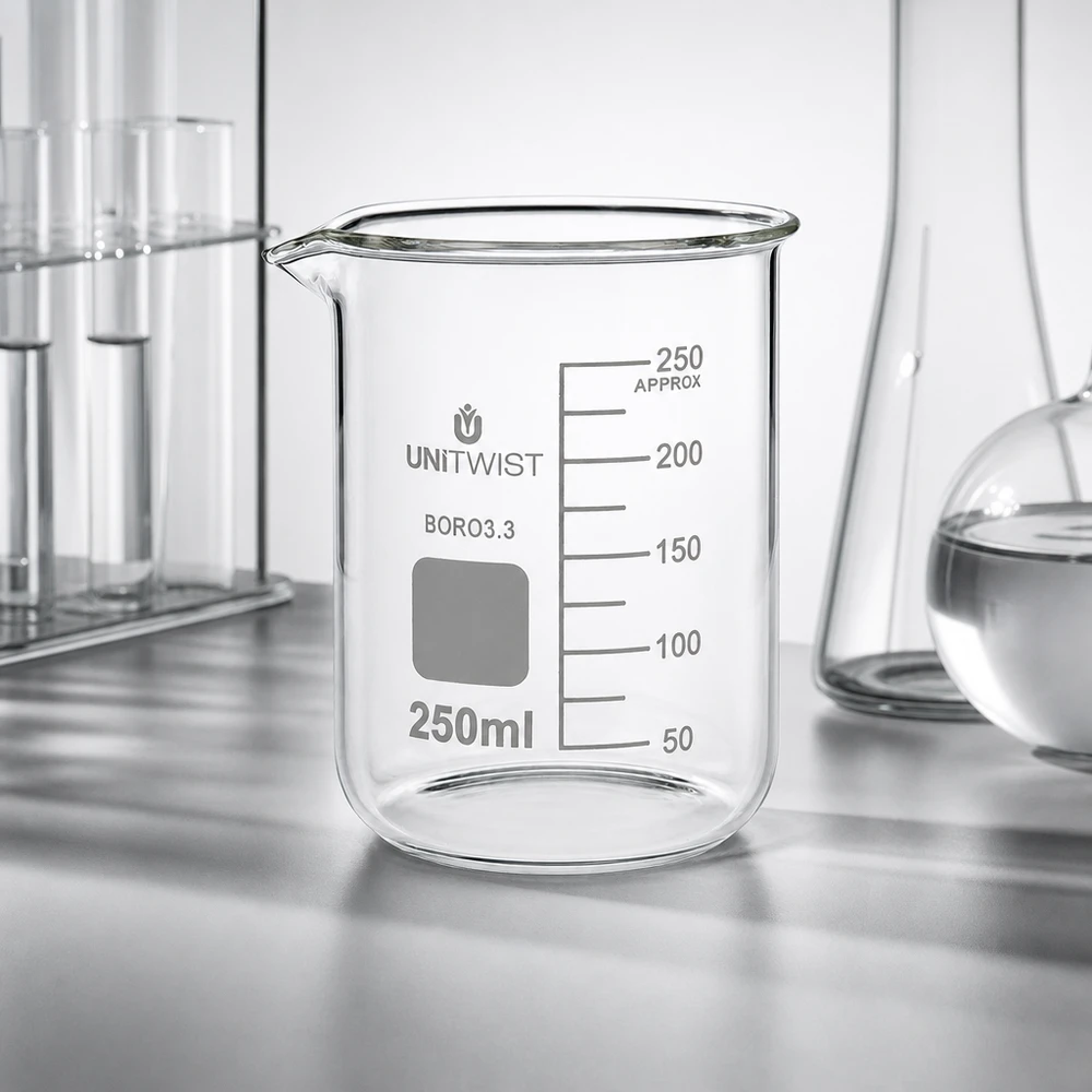 Copo 250 ml de borossilicato, baixo teor de bolor UNiTWIST Copo de vidro vazio de 250 ml, de formato baixo, em vidro borossilicato 3.3 transparente da UNiTWIST
