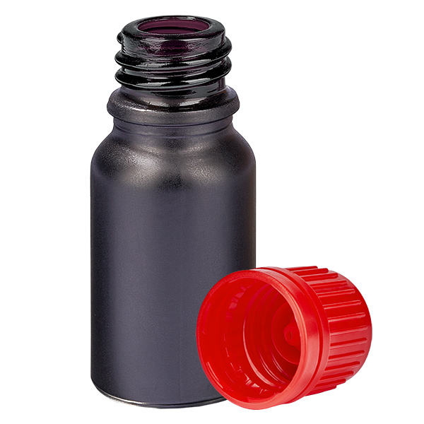 Frasco de 10 ml com tampa de rosca de 11 mm vermelha com fecho inviolável BlackLine UT18/10 Frasco de 10 ml com tampa de rosca de 11 mm vermelha com fecho inviolável BlackLine UT18/10