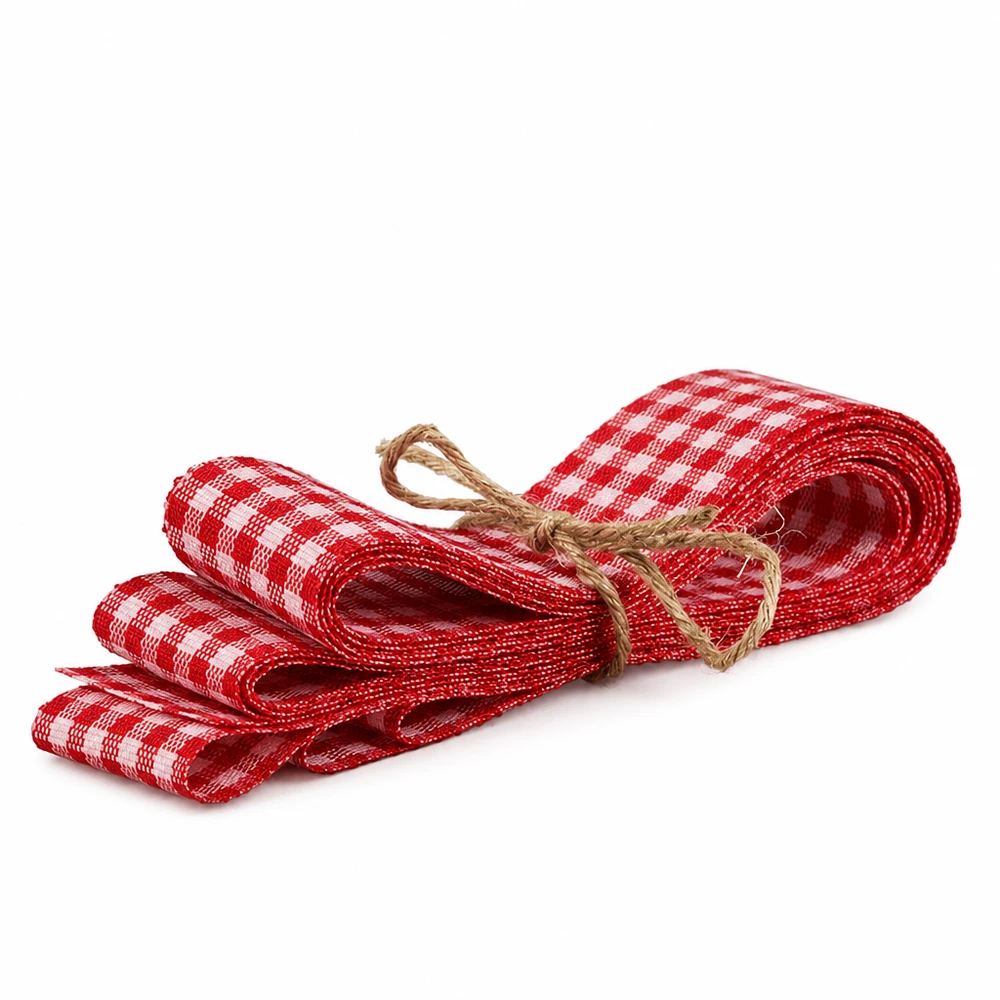 Fita de tecido vermelha/branca para decoração, 300 cm Fita de tecido axadrezado vermelho e branco 300 cm fita decorativa com laço de fibra natural para trabalhos manuais e decoração