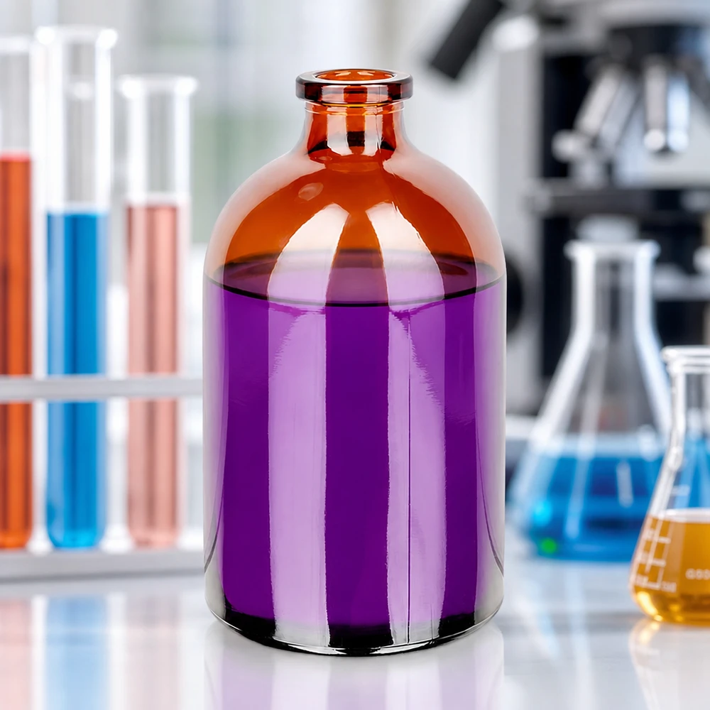 Frasco para injectáveis de vidro âmbar 100ml 100ml Injektionsflasche Braunglas zur sterilen Medikamentenaufbewahrung in professioneller Laborumgebung