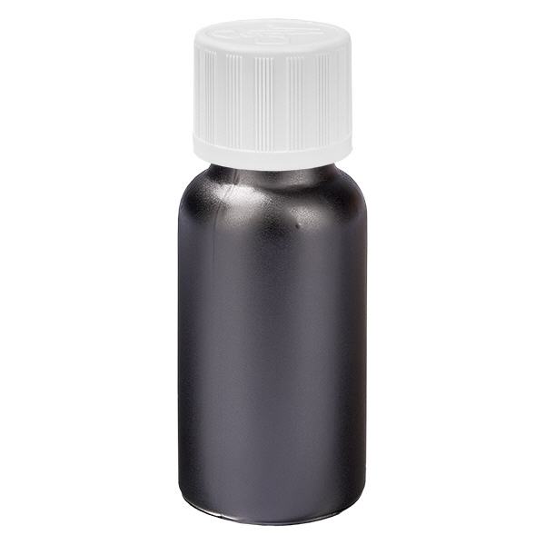 Frasco de 20 ml com tampa de rosca de 11 mm branca com fecho inviolável BlackLine UT18/20