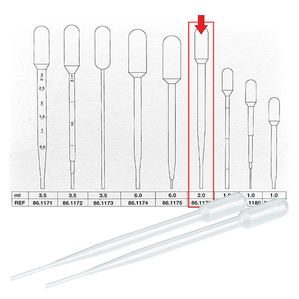 Pipeta de transferência de 2 ml (154x11mm) sem graduação Pipeta de transferência de 2 ml (154x11mm) sem graduação
