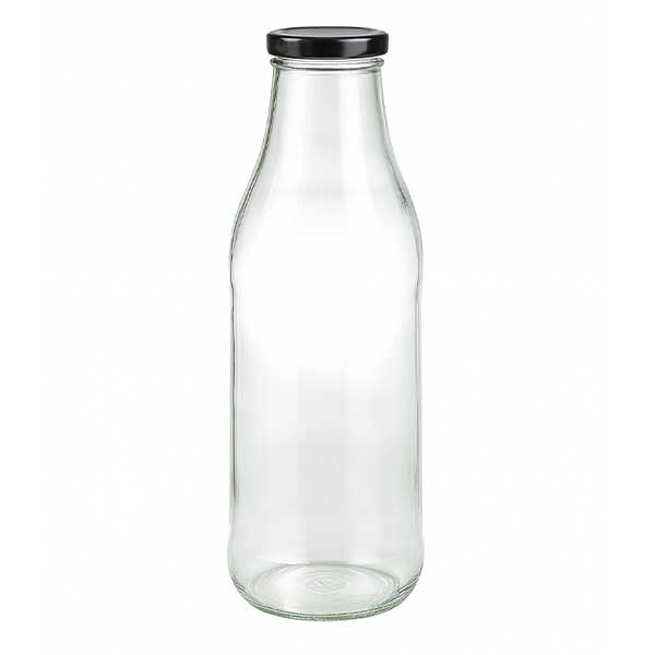 Garrafa de vidro de 1000 ml + tampa BasicSeal preta UNiTWIST