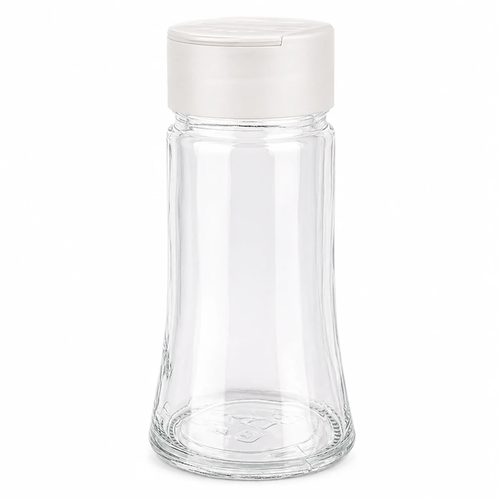 Frasco para sal/especiarias de 95 ml com espalhador duplo, branco Frasco vazio para sal, 95 ml, com tampa de plástico branca e função de dupla dispersão