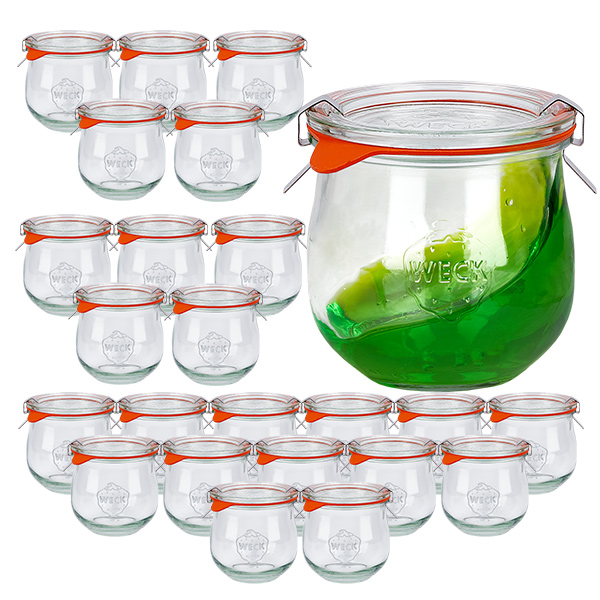 Conjunto de 24 frascos Weck frasco de tulipa de 370ml com 24 tampas de vidro Conjunto de 24 frascos Weck frasco de tulipa de 370ml com 24 tampas de vidro