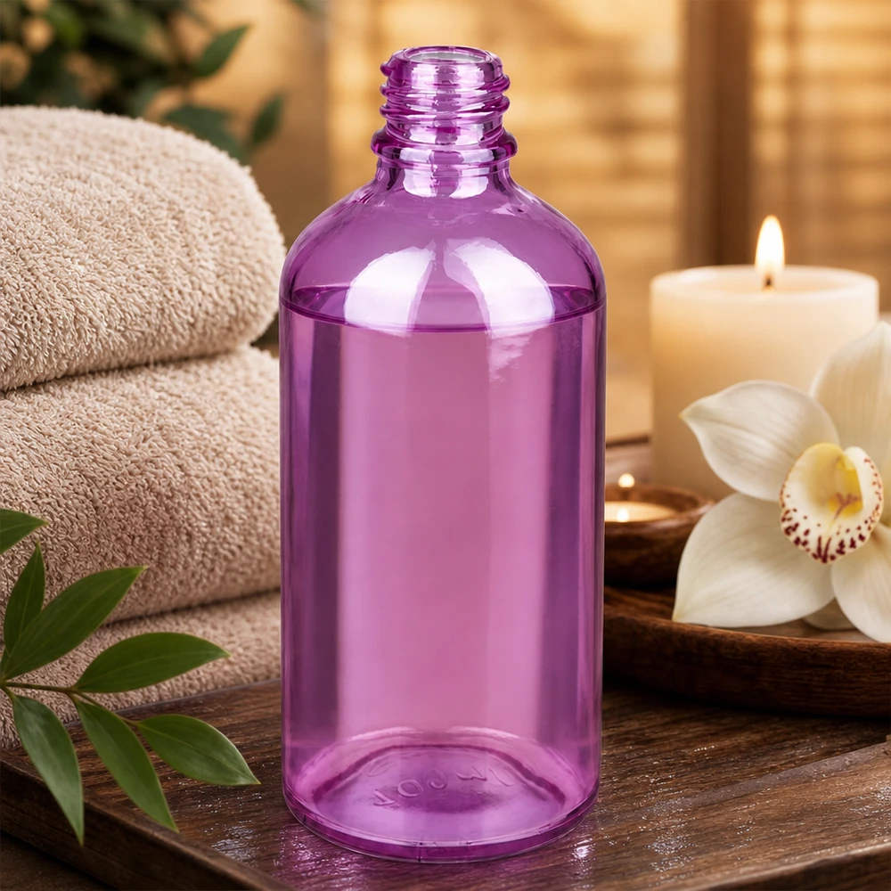 Frasco pequeno de vidro PurpleLine de 100 ml em roxo elegante para óleos essenciais e produtos de bem-estar