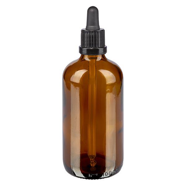 Frasco de farmácia castanho 100ml pipeta preta fecho inviolável Frasco de farmácia castanho 100ml pipeta preta fecho inviolável
