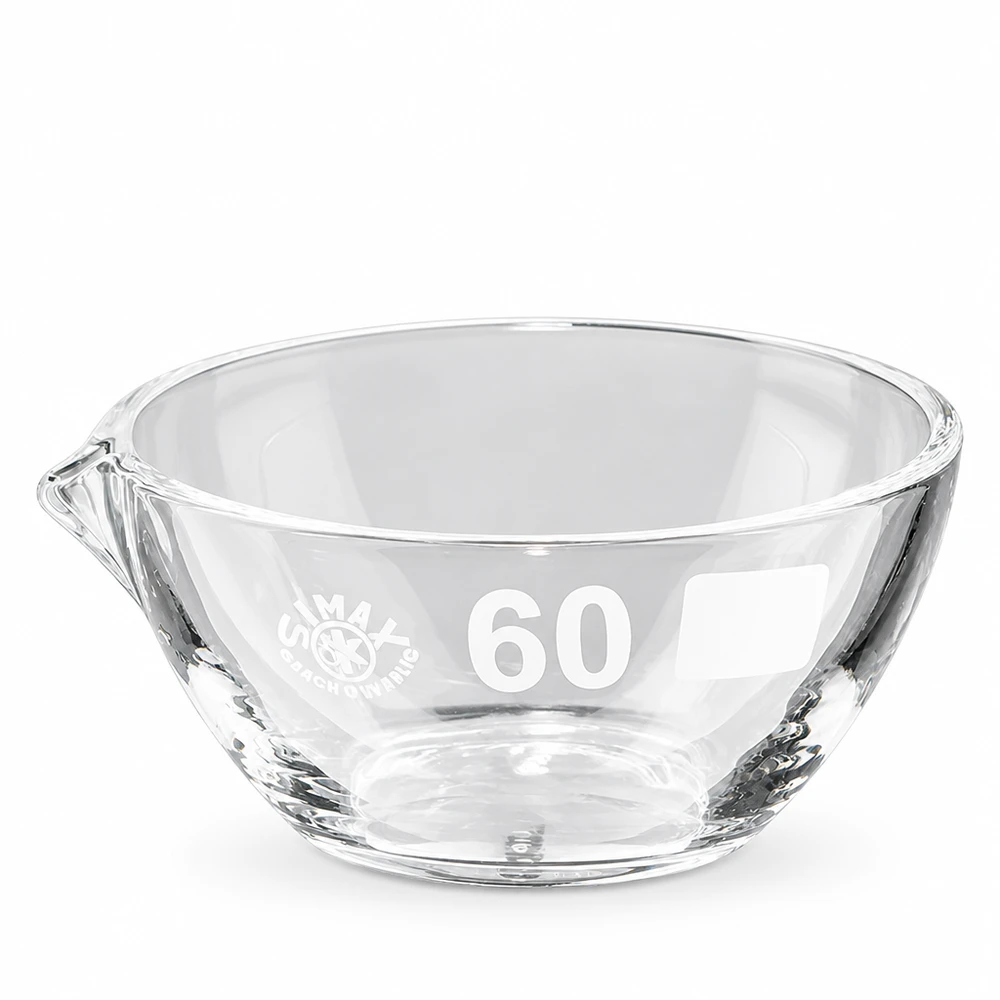 Prato de evaporação em vidro borossilicato de 45 ml com bico prático para utilização em laboratório