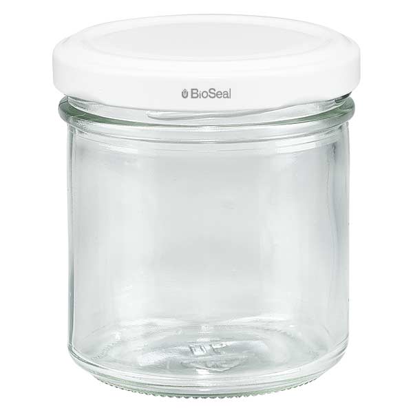 Copos de vidro de 167 ml com tampa BioSeal branca UNiTWIST